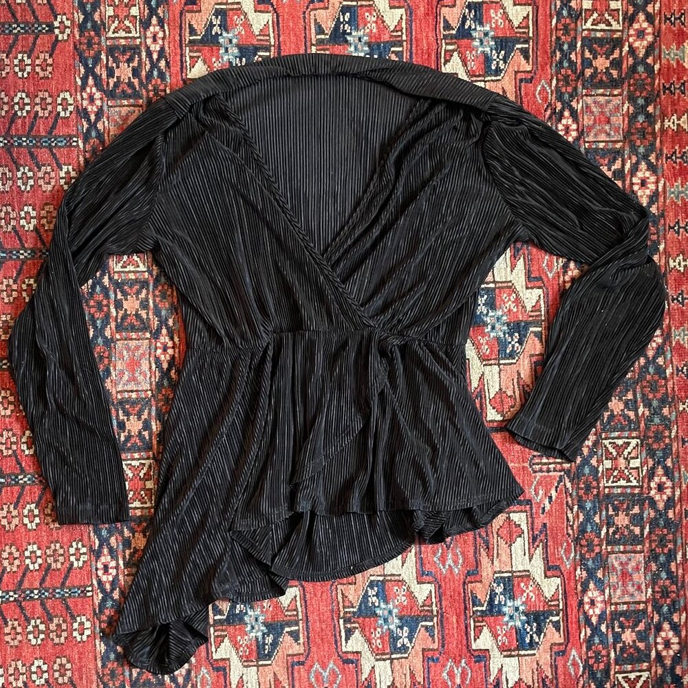 asymmetrical long sleeve wrap detail top